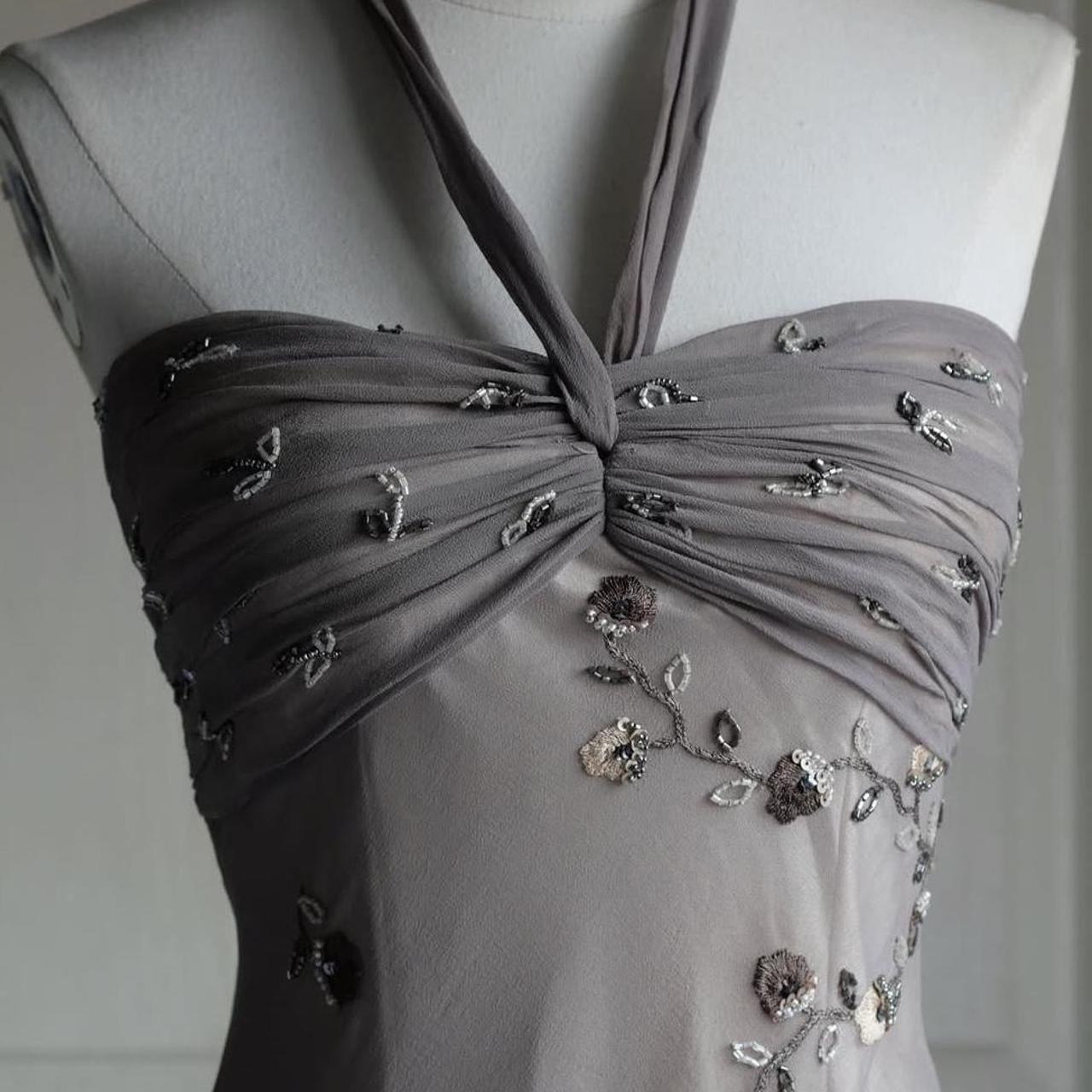 🧚🏼‍♂️Warm grey vintage y2k fairy homecoming dress boho floral beaded embroidered backless prom dress evening dress party dress wedding guest dress nv4405