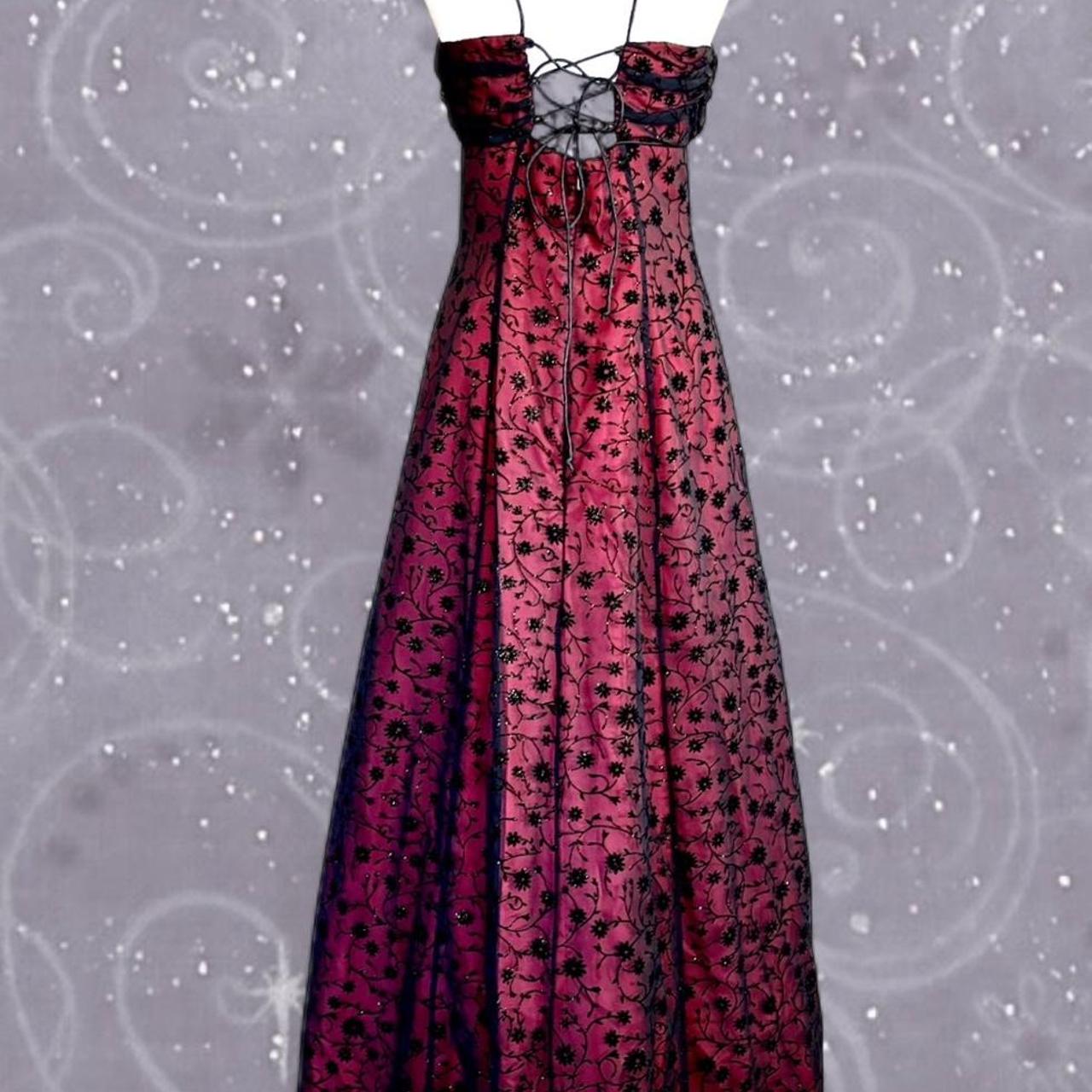 NiceVestidos-Burgundy Red Floral Dress Vintage Dress Women's Exquisite Long Tulle Ball Gown NV5644