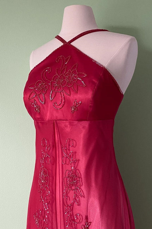 NiceVestidos – Rosa, zartes Blumenkleid mit Perlen, Vintage-Kleid, langes Tüll-Ballkleid für Damen, NV5649