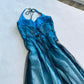 Blue Gradient Fashion Exquisite Beading Vintage Long Satin Ball Gown Evening Gown Party Dress nv4583