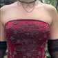 NiceVestidos-Burgundy Satin Beaded Strapless Sleeveless Floor-Length Gothic Gown NV6178