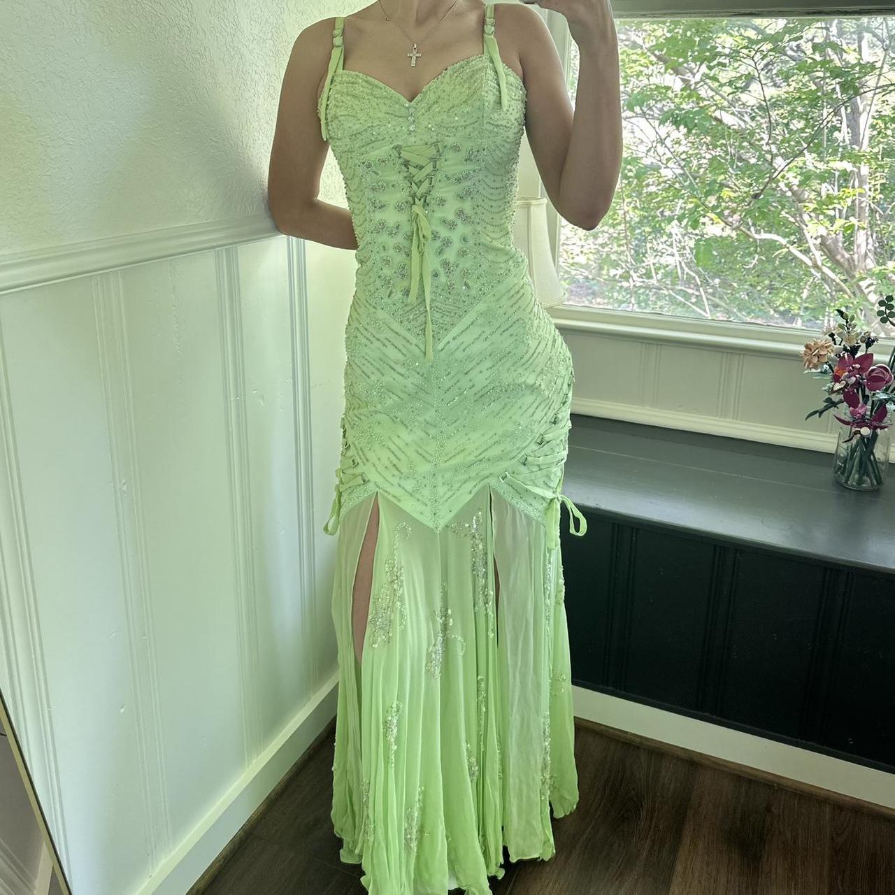 Robe de soirée longue en mousseline de soie, magnifique et exquise, verte, avec perles, nv4614