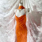 Orange exquisite beaded spaghetti strap long chiffon fairy dress prom dress nv5413