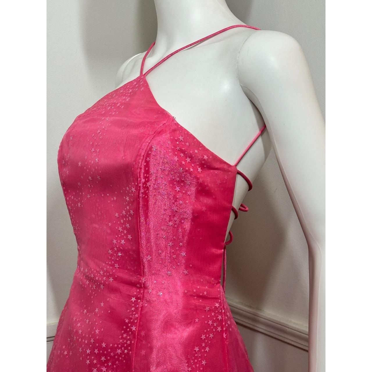 Robe de soirée longue en organza et tulle rose vintage à paillettes et étoiles nv4258