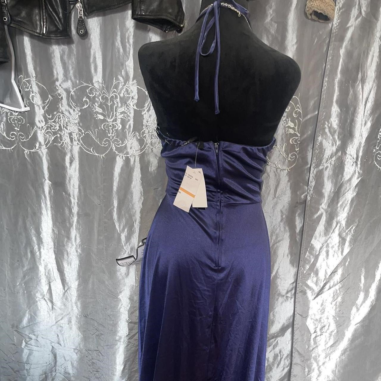 Blaues schlichtes, elegantes V-Ausschnitt-Sling-Lang-Satin-Ballkleid, Abendkleid, Partykleid nv3688
