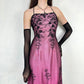 Vintage Black and Pink Gothic Vampire Beaded Floral Long Chiffon Formal Gown Prom Dress nv5401