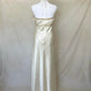 Cream Satin Ball Gown Stunning Maxi Dress Vintage Revealing Delicate Gold Pearl Beading nv4237
