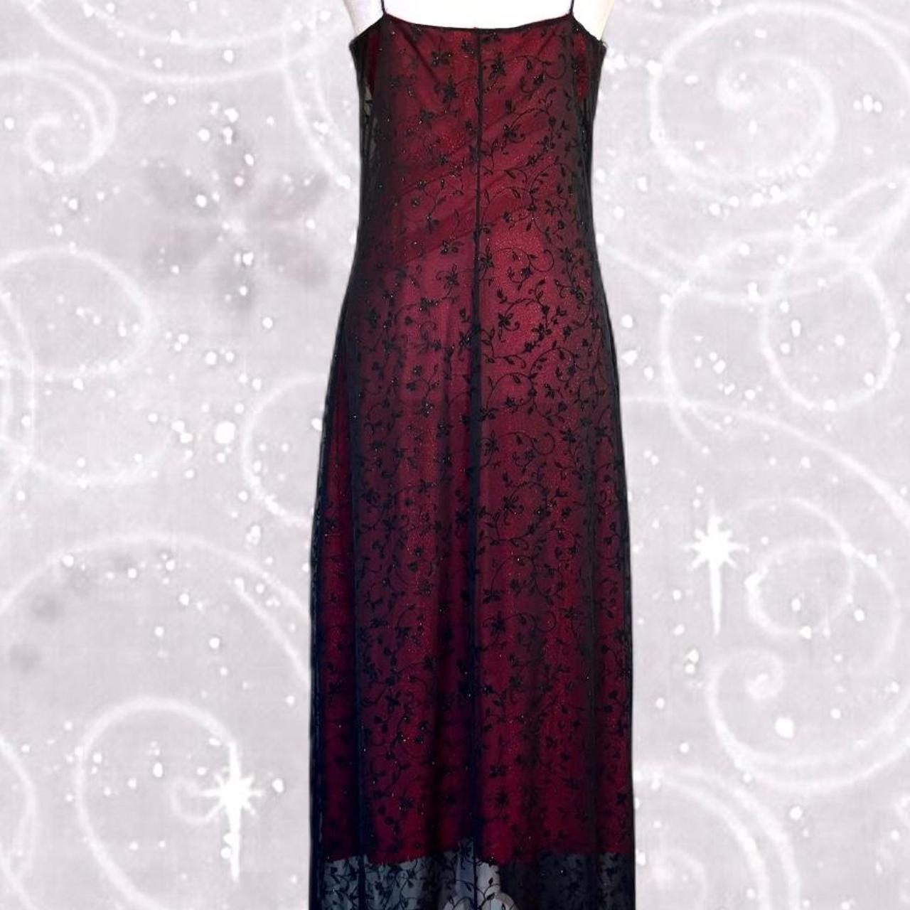 NiceVestidos-Burgundy Red Floral Dress Vintage Dress Women's Exquisite Long Tulle Ball Gown NV5645