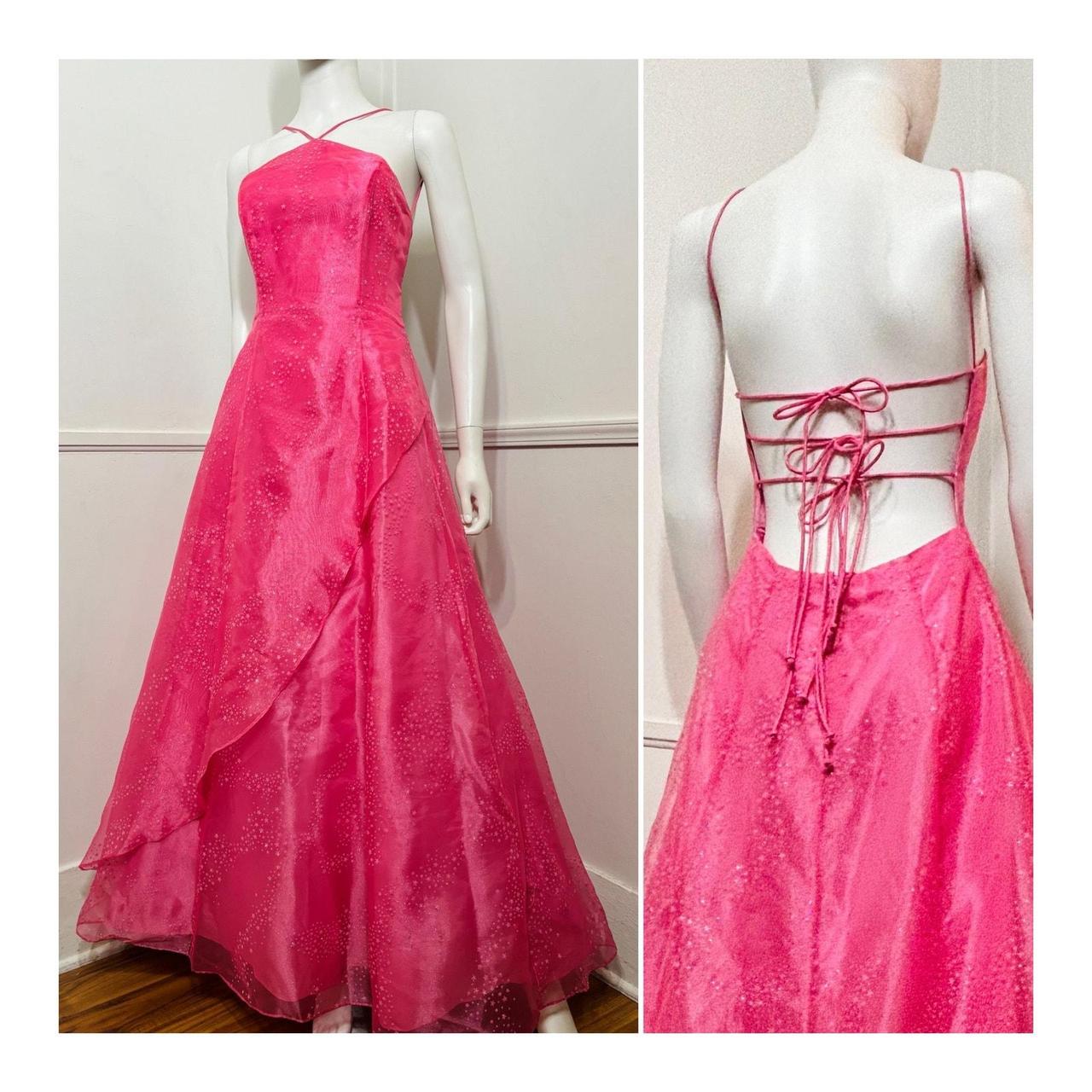 Robe de soirée longue en organza et tulle rose vintage à paillettes et étoiles nv4258