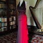 Burgundy retro gradient fashion elegant exquisite beaded sling long chiffon ball gown, evening dress, party dress nv3717