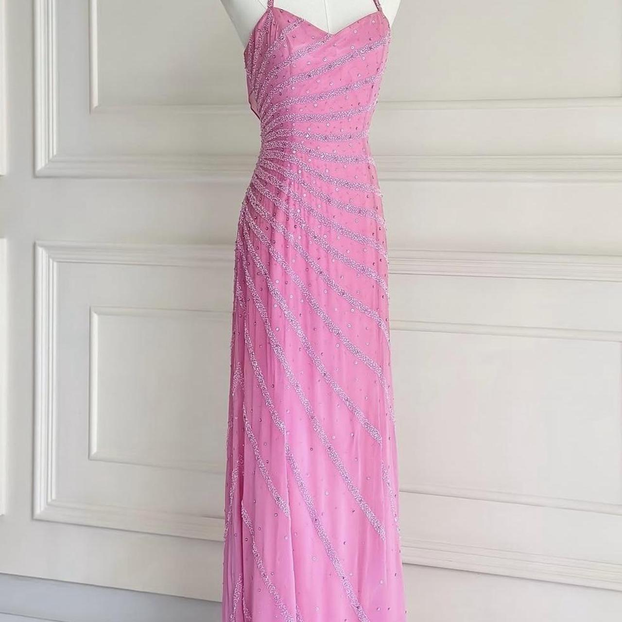 Vintage rosa 90er Jahre Y2k Fee Boho Kristall Perlen Stickerei Herzausschnitt langes Ballkleid Abendkleid Partykleid nv4409