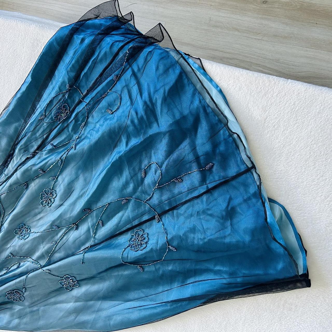 Blue Gradient Fashion Exquisite Beading Vintage Long Satin Ball Gown Evening Gown Party Dress nv4583