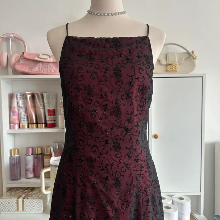 Robe rouge, noire et cramoisie, style rétro, élégante et exquise, longue, en tulle, style gothique, robe de soirée, robe de bal, robe d'anniversaire, robe de remise de diplôme, nv4250