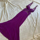 Purple Beaded Long Satin Ball Gown Evening Dress Party Dress Wedding Guest Dress nv4483