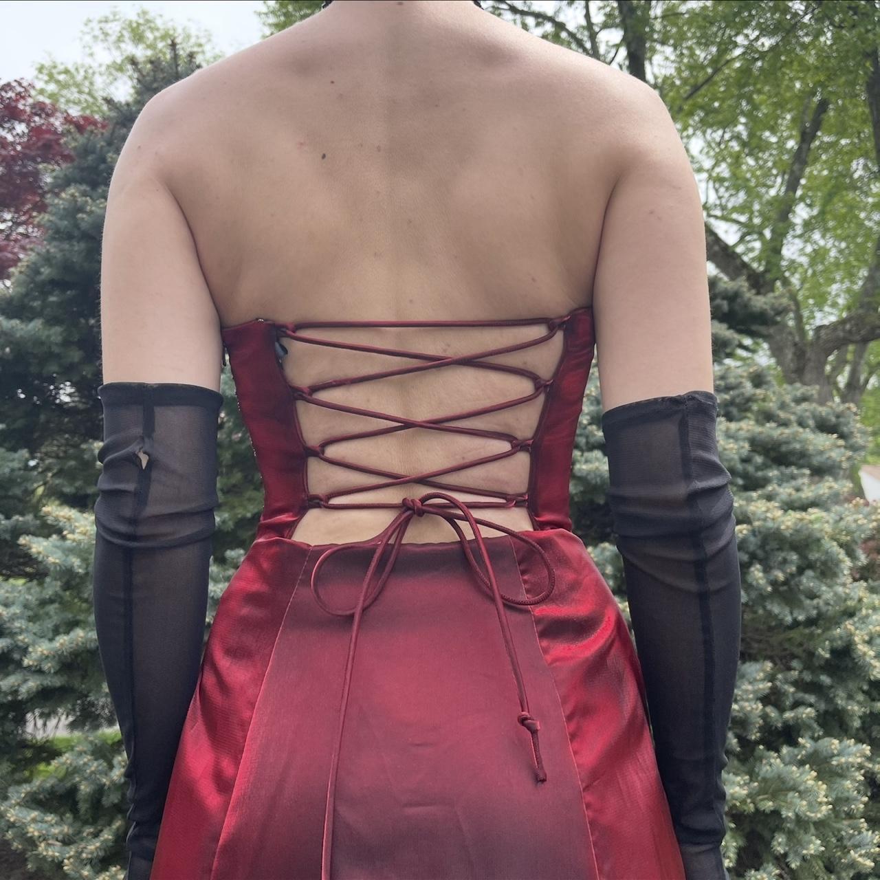 NiceVestidos-Burgundy Satin Beaded Strapless Sleeveless Floor-Length Gothic Gown NV6178