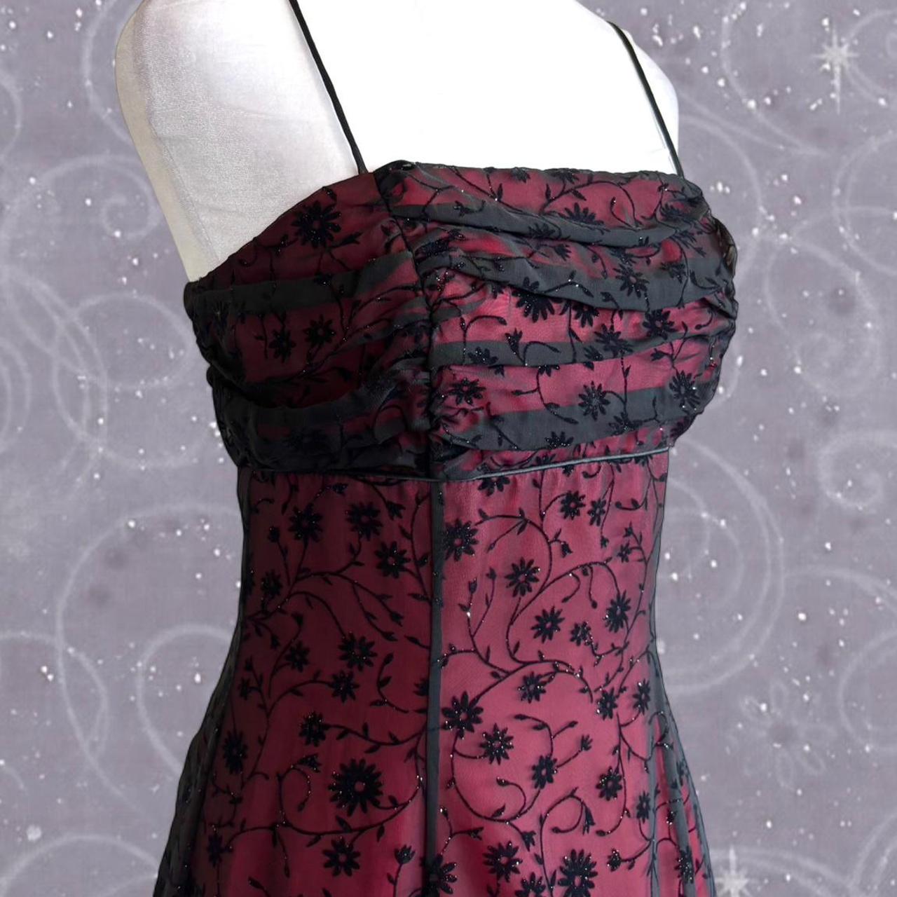 NiceVestidos-Burgundy Red Floral Dress Vintage Dress Women's Exquisite Long Tulle Ball Gown NV5644