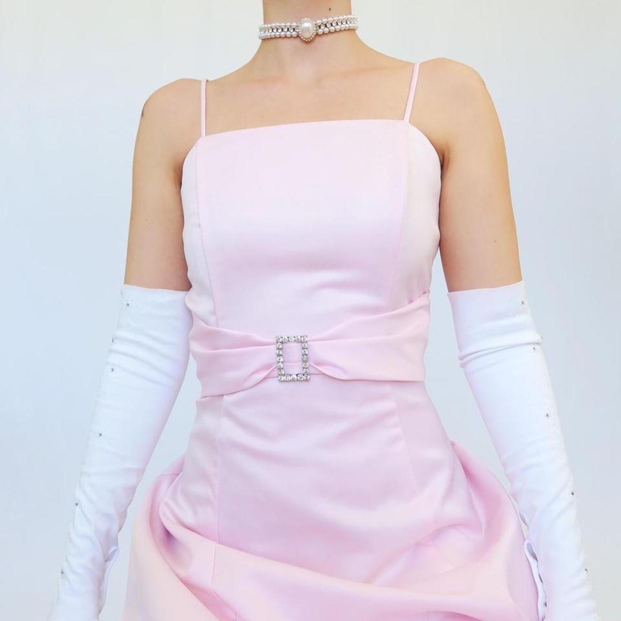 NiceVestidos-Vintage pink satin long evening gown Nv5636