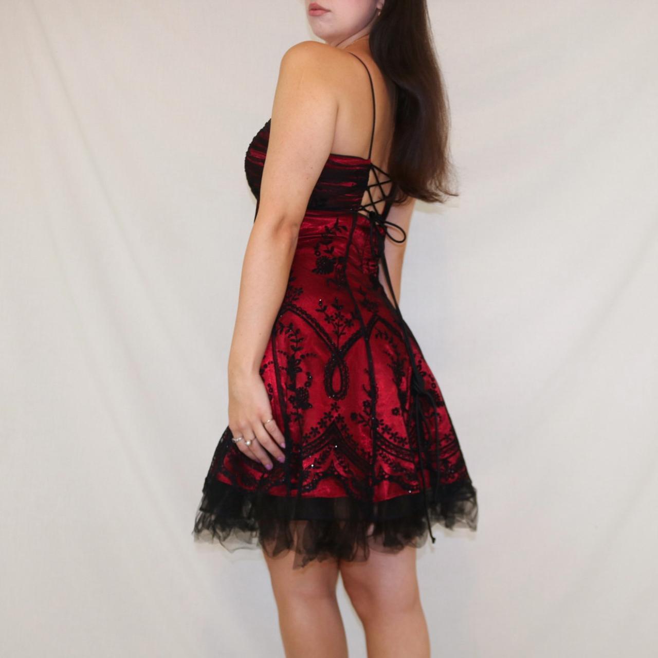 Red floral short chiffon homecoming dress birthday party dress nv4975