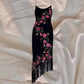 Black gorgeous pink floral beaded asymmetric midi prom ball gown evening gown party dress nv4575