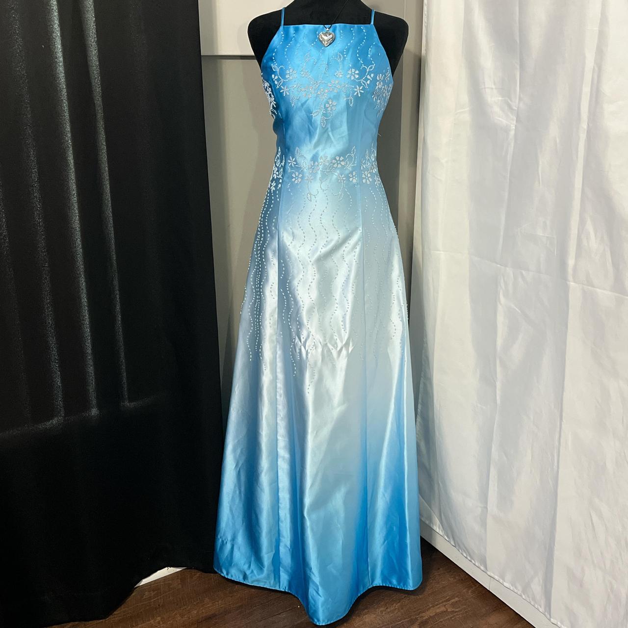 Blue Vintage Fashion Gradient Floral Beading Elegant Long Satin Party Dress Evening Gown Prom Dress nv4600