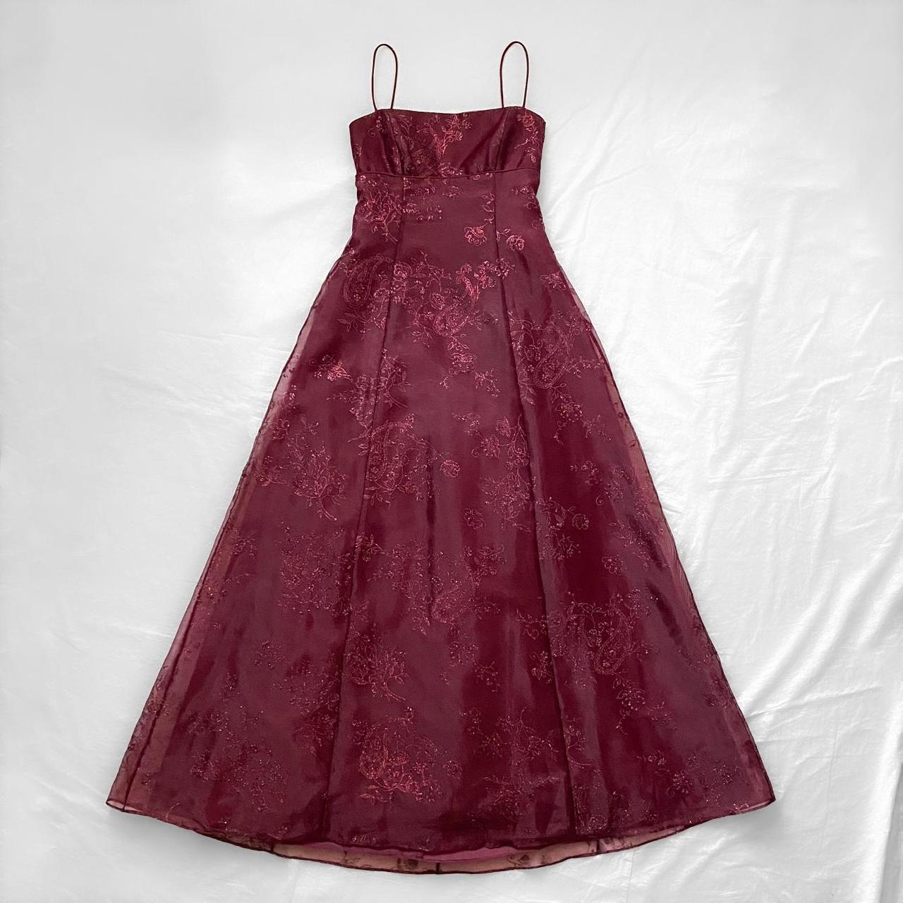 NiceVestidos-Burgundy Red Floral Dress Vintage Dress Women's Exquisite Long Tulle Ball Gown NV5646