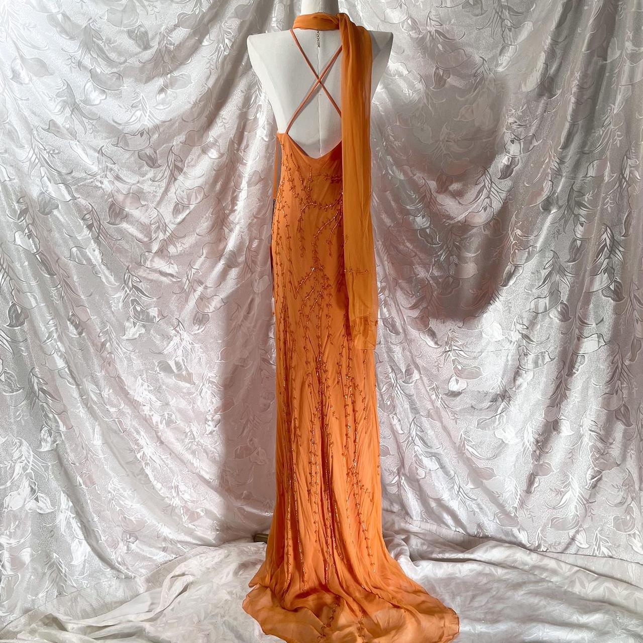 Orange exquisite beaded spaghetti strap long chiffon fairy dress prom dress nv5413