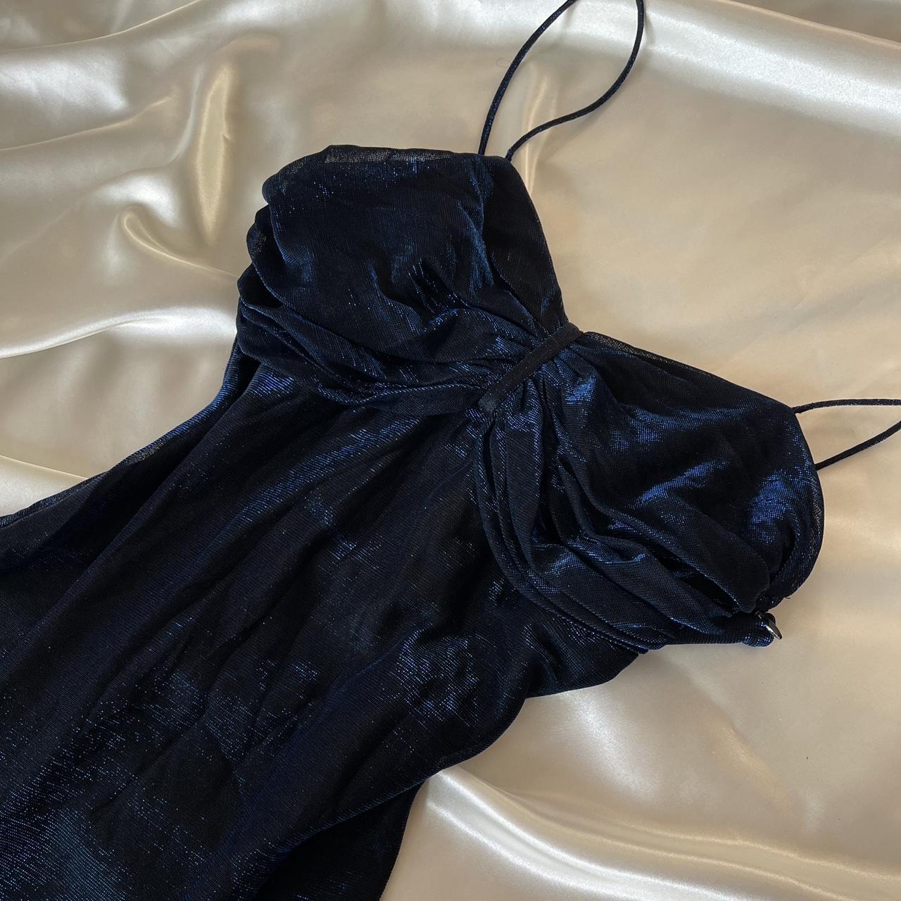 Navy blue shiny spaghetti strap long chiffon prom dress homecoming dress birthday party dress nv5388