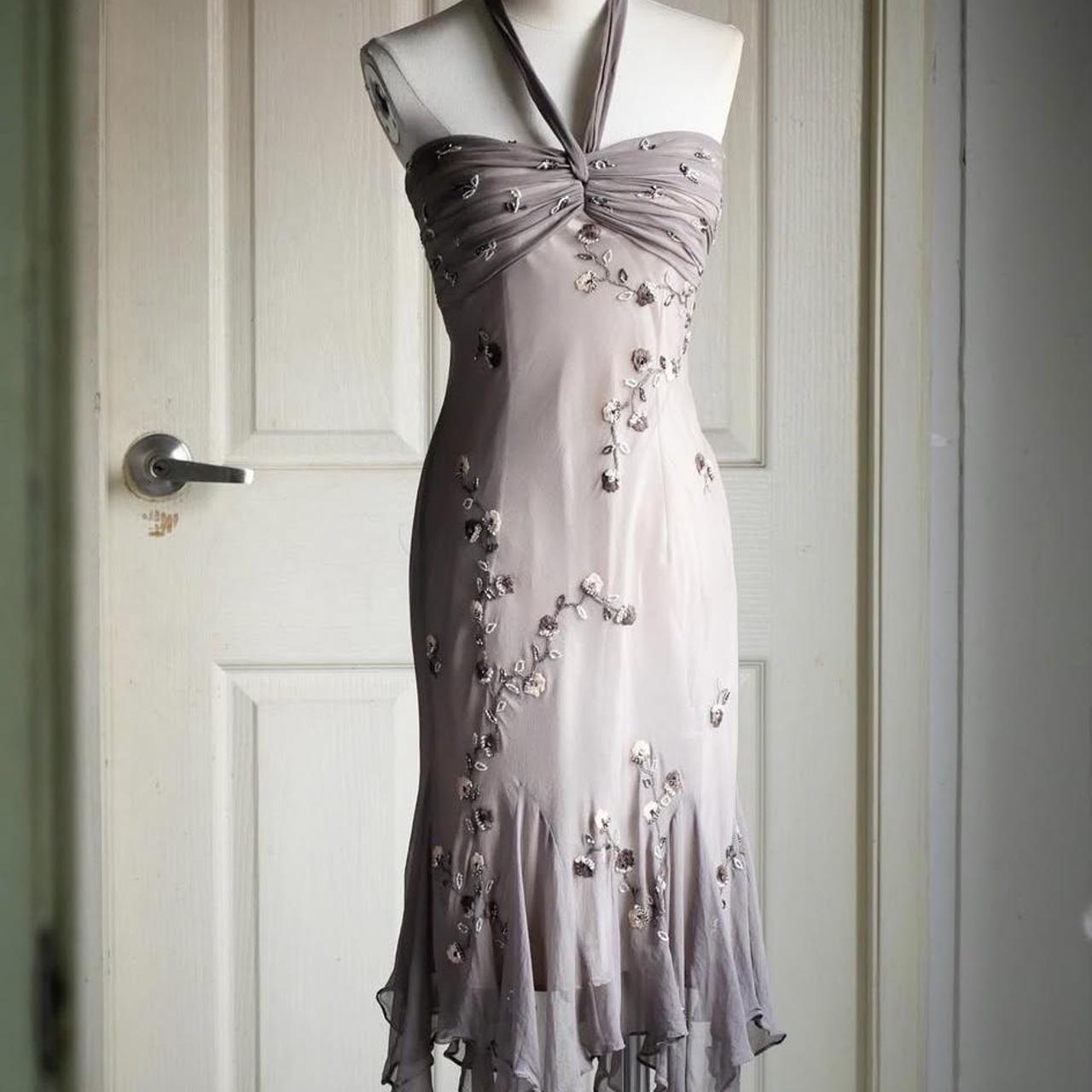 🧚🏼‍♂️Robe de bal vintage y2k style bohème fée rose clair à fleurs et perles brodées à dos ouvert nv5410