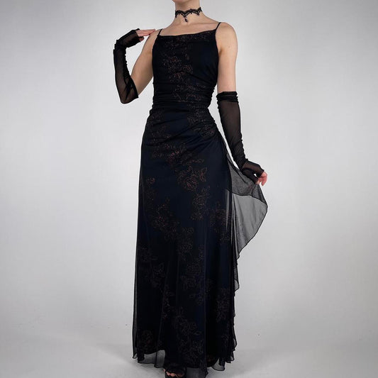 Black shiny vintage fashion exquisite floral beading spaghetti straps long elegant Chiffon ruffles ball gown evening dress party dress prom dress nv3756