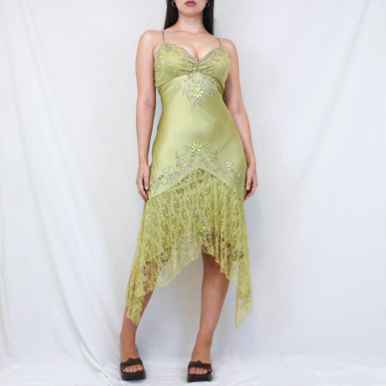 Robe de soirée longue en dentelle style fée chartreuse vintage perlée, mini, robe de soirée d'anniversaire, nv4990