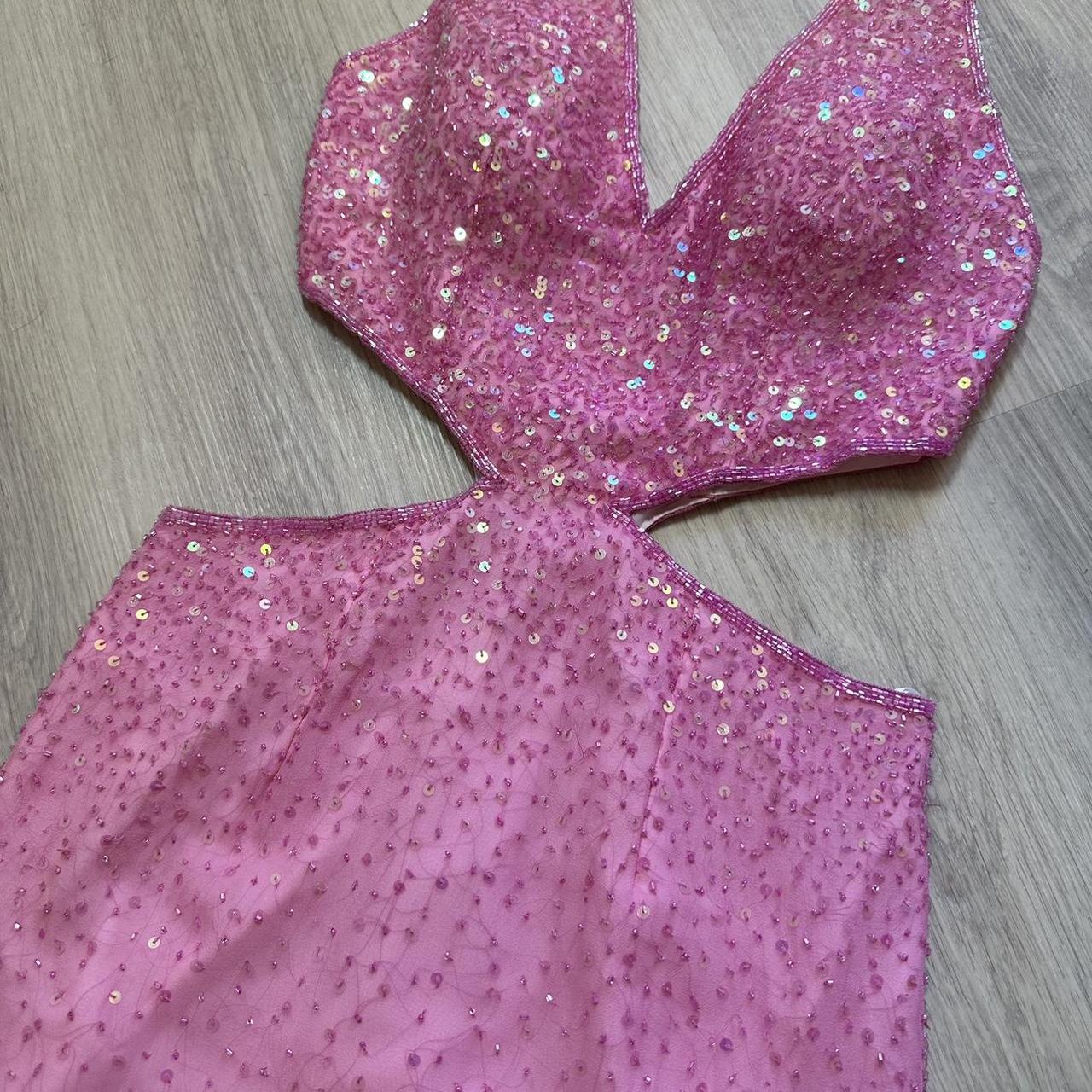 NiceVestidos-Pink shiny beautiful charming backless long satin chiffon prom dress formal gown nv5445