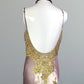 Women's Gold and Pink Intricate Beaded Long Sequined Satin Gown nv5328