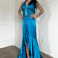 Blue Vintage Rhinestone Halter Neck Long Satin Prom Gown Evening Dress Party Dress nv4664