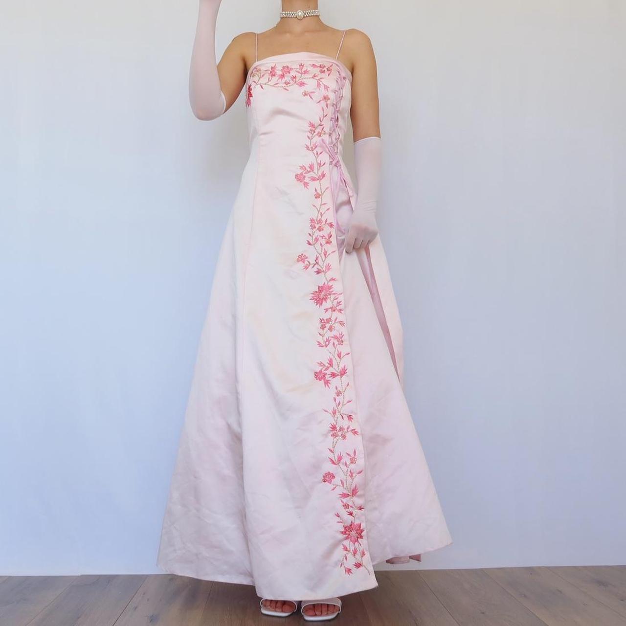 NiceVestidos-Fairy dress. Vintage dress, exquisite floral dress, pink vintage floral long satin dress Nv5631