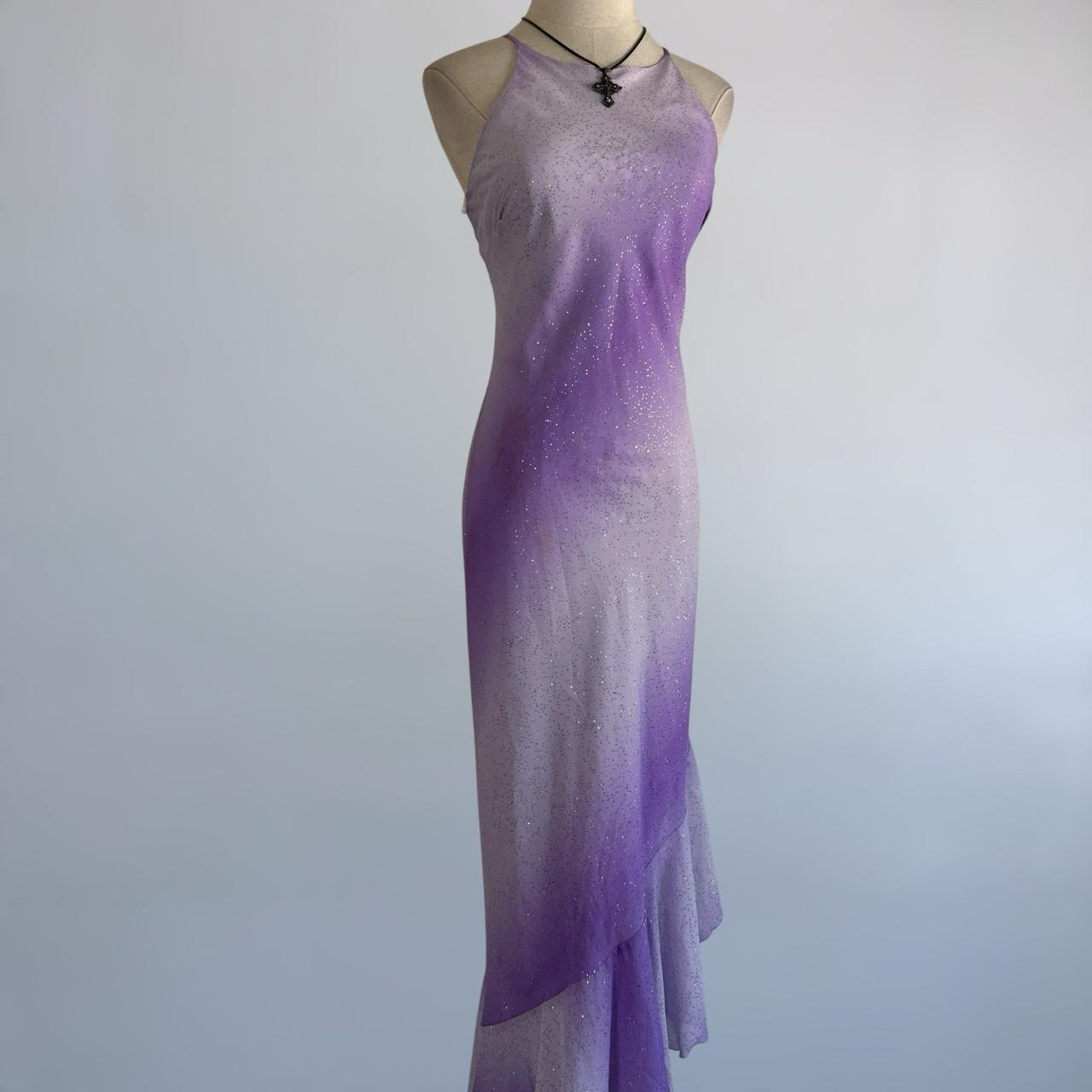 NiceVestidos-Purple-Gray Gradient Sequin Halter Sleeveless Floor-Length Asymmetric Mermaid Gown NV6179