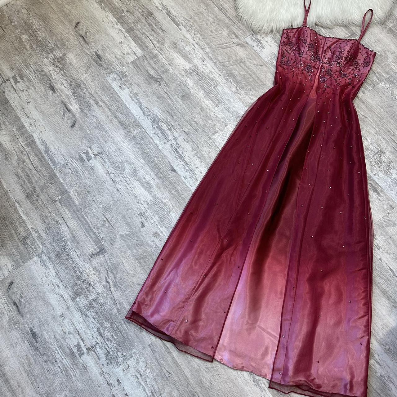 The most stunning exquisite beaded y2k red ombre long chiffon dress nv5377
