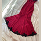 ♥️♠️♦️♣️Stunning retro-glam red and black delicate lace bodycon mermaid maxi prom dress with a sexy slit nv5382