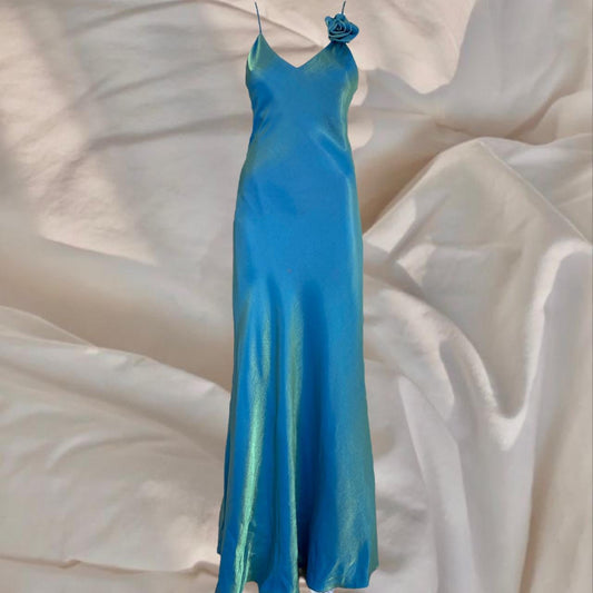 Blaues, glänzendes langes Retro-Kleid, Meerjungfrau, Fee, Y2K, 90er, formelles Ballkleid, Abendkleid, Bankettkleid, NV4574