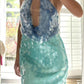 Blue green shiny fashion short sequin homecoming dress cocktail party dress nv5342