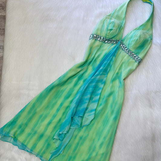 Green and blue beautiful mini backless rhinestones flowing short chiffon homecoming dress prom dress evening dress birthday party dress banquet dress nv4563