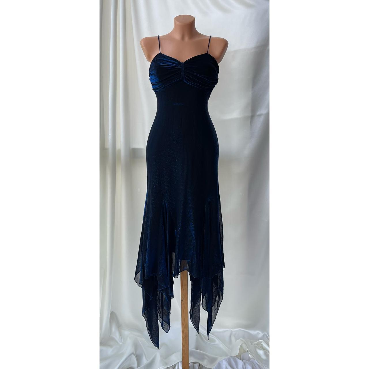 Navy blue shiny spaghetti strap long chiffon prom dress homecoming dress birthday party dress nv5388
