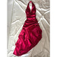 ❤️ Sparkling retro red dress with halter neckline short asymmetrical ruffle homecoming dress birthday party dress nv5386