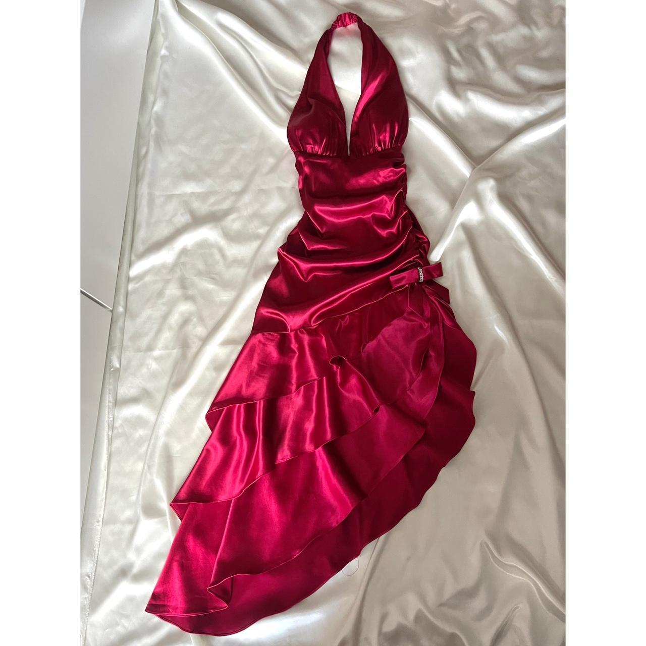 ❤️ Sparkling retro red dress with halter neckline short asymmetrical ruffle homecoming dress birthday party dress nv5386