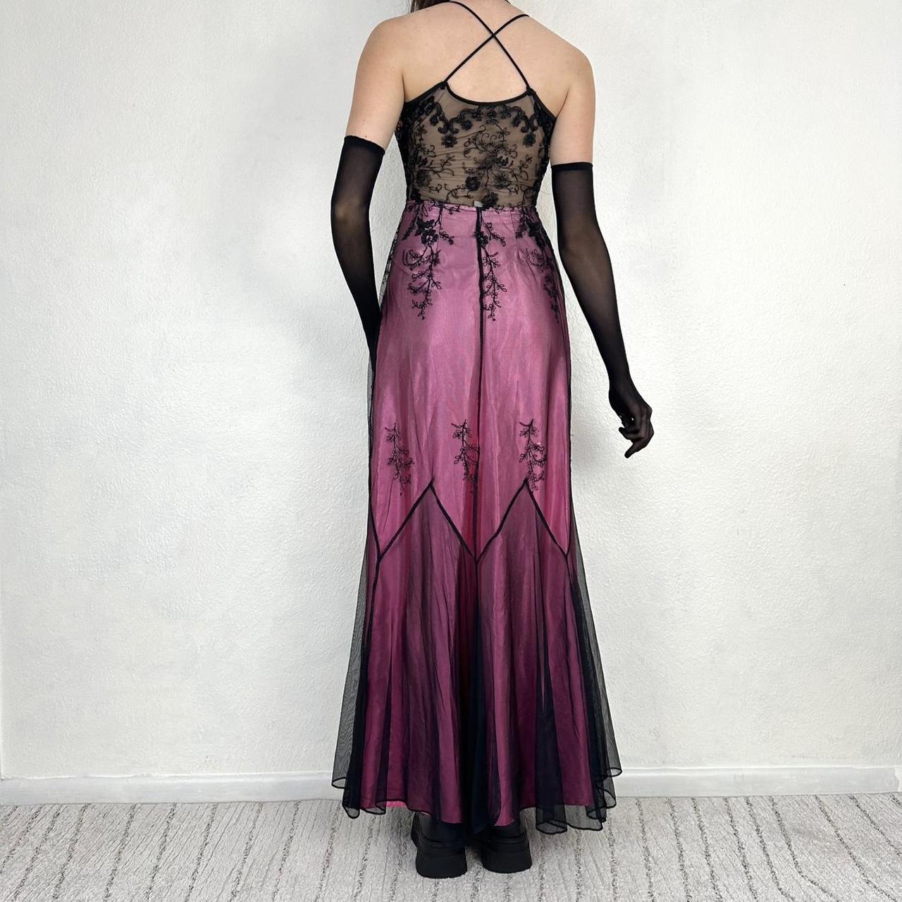 Vintage Black and Pink Gothic Vampire Beaded Floral Long Chiffon Formal Gown Prom Dress nv5401