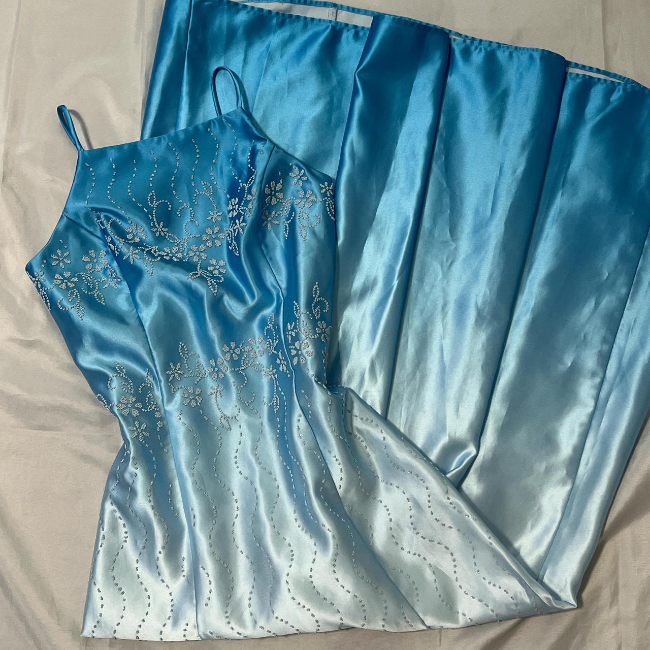 Blue Vintage Fashion Gradient Floral Beading Elegant Long Satin Party Dress Evening Gown Prom Dress nv4600