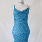 Vintage aqua blue beaded sequined long formal prom dress, evening gown, party dress nv4986