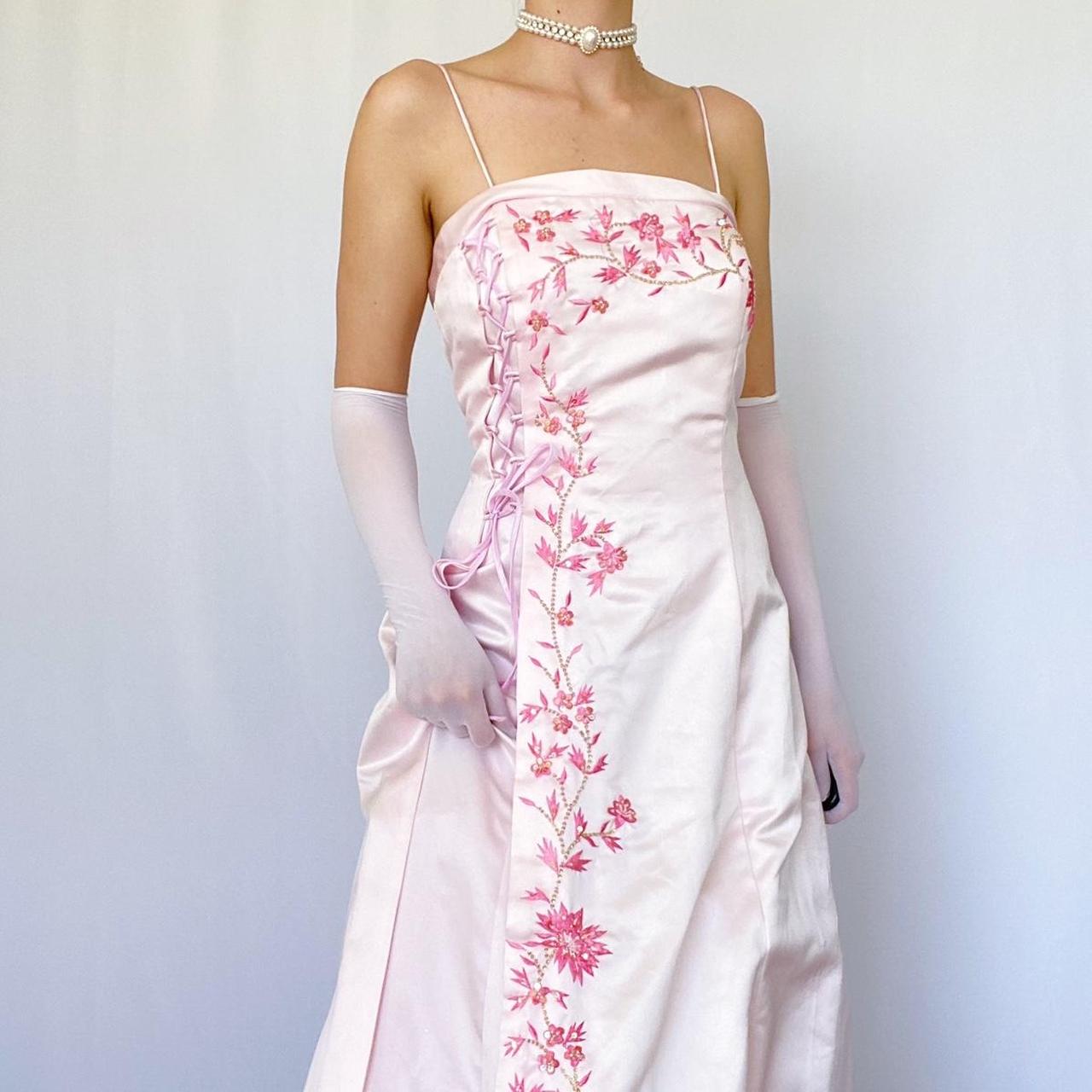 NiceVestidos-Fairy dress. Vintage dress, exquisite floral dress, pink vintage floral long satin dress Nv5631