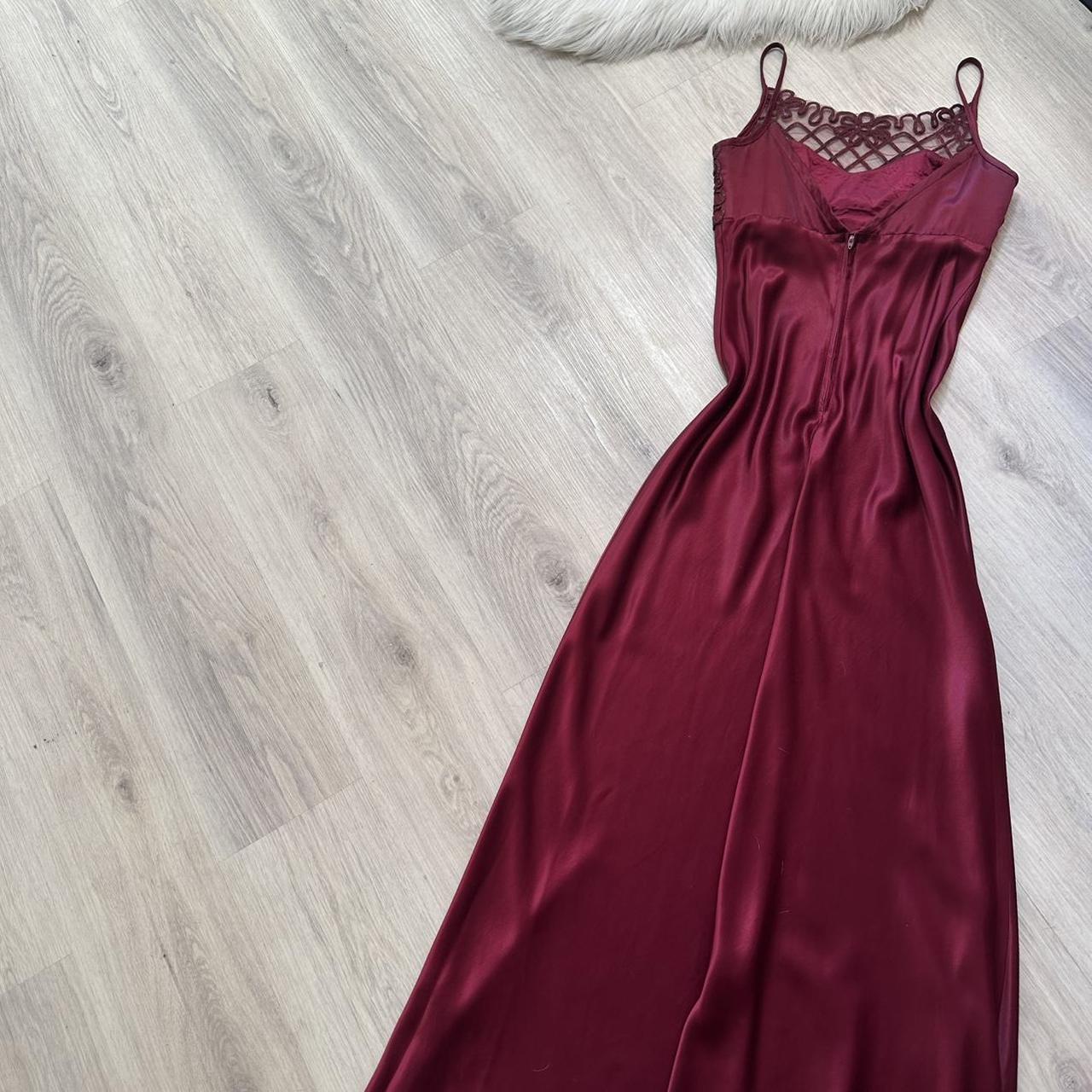 NiceVestidos--Burgundy floral long satin prom dress NV5732