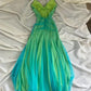 Blue Green Forest Moonlight Goddess Backless Mermaid Style Beading Elegant Long Chiffon Birthday Dress Prom Dress Party Dress Homecoming Dress nv4531