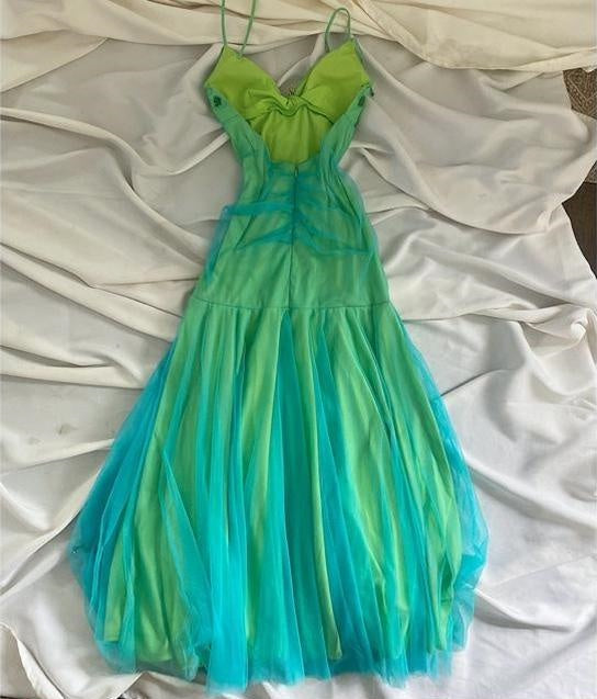 Blue Green Forest Moonlight Goddess Backless Mermaid Style Beading Elegant Long Chiffon Birthday Dress Prom Dress Party Dress Homecoming Dress nv4531